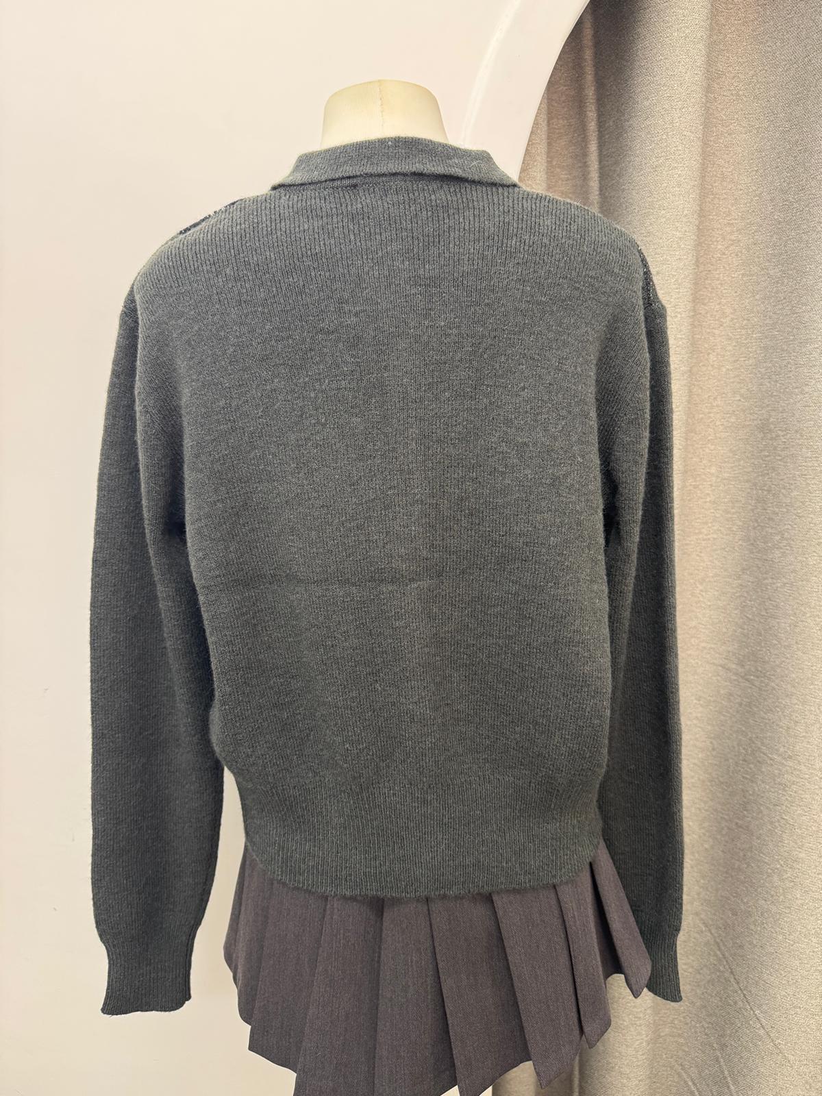 翻領菱格針織外套