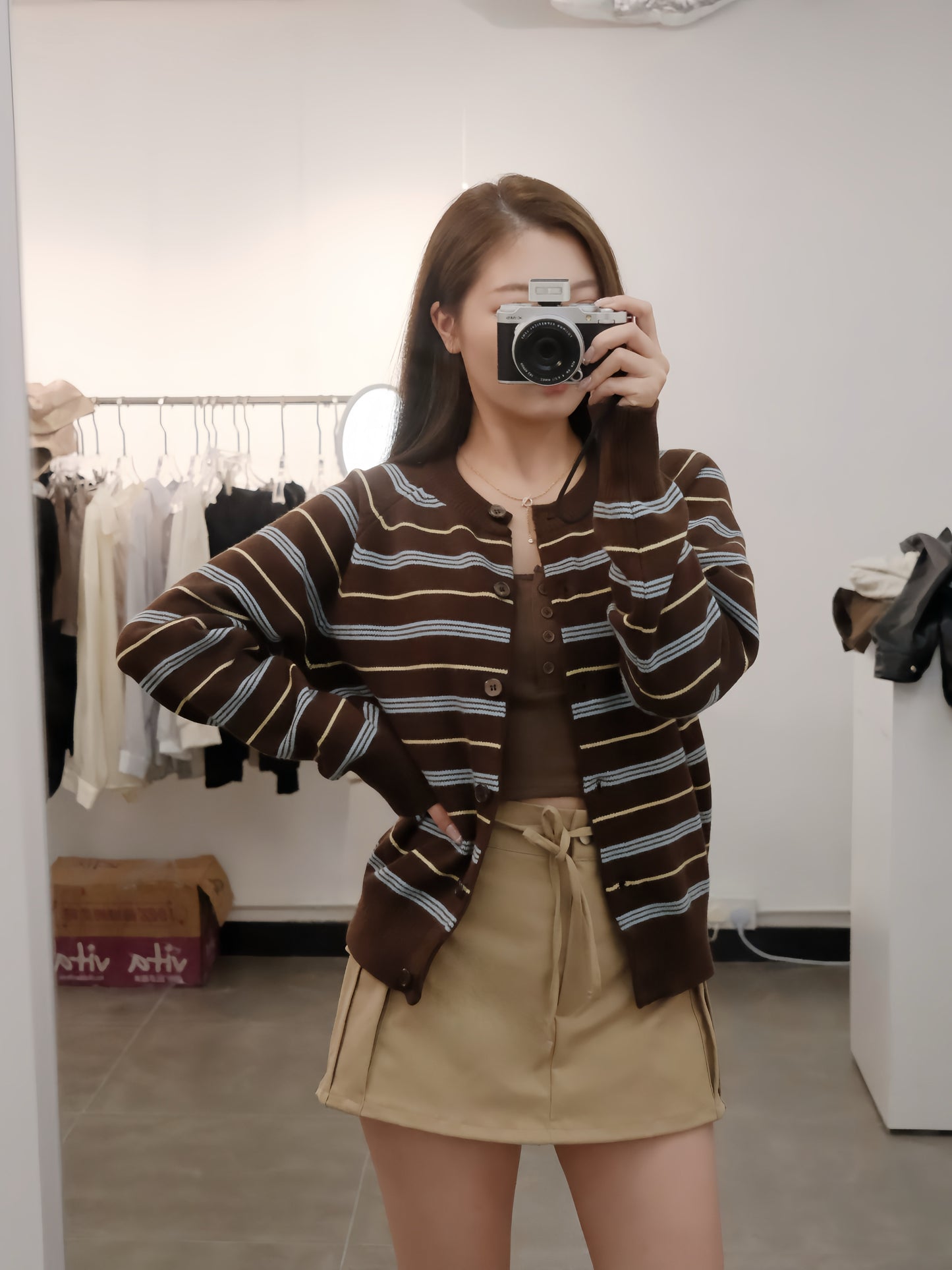 STRIPE開胸針織外套