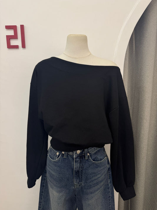 WIDE NECK束腰長袖上衣