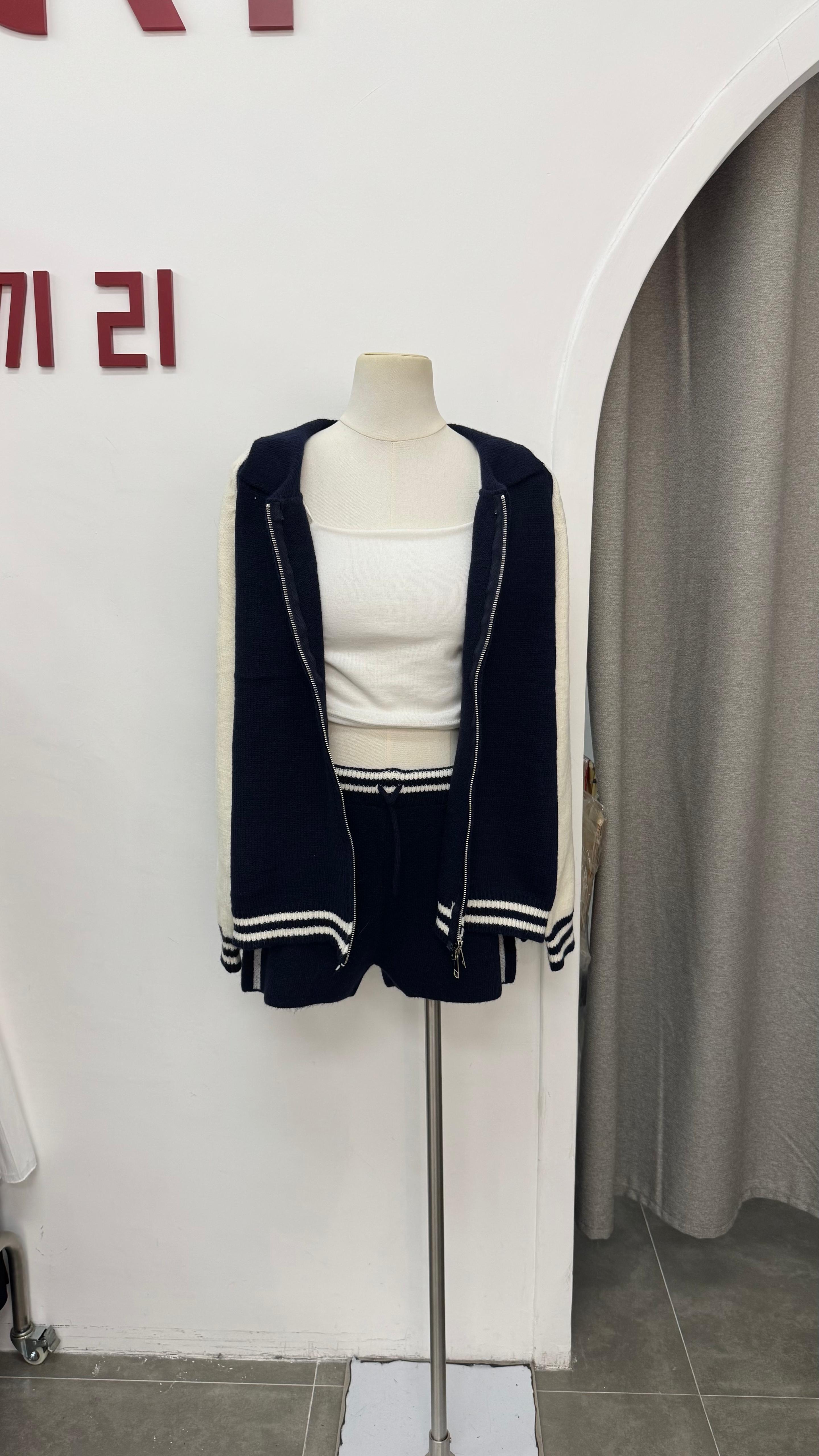 拼色拉鍊針織外套