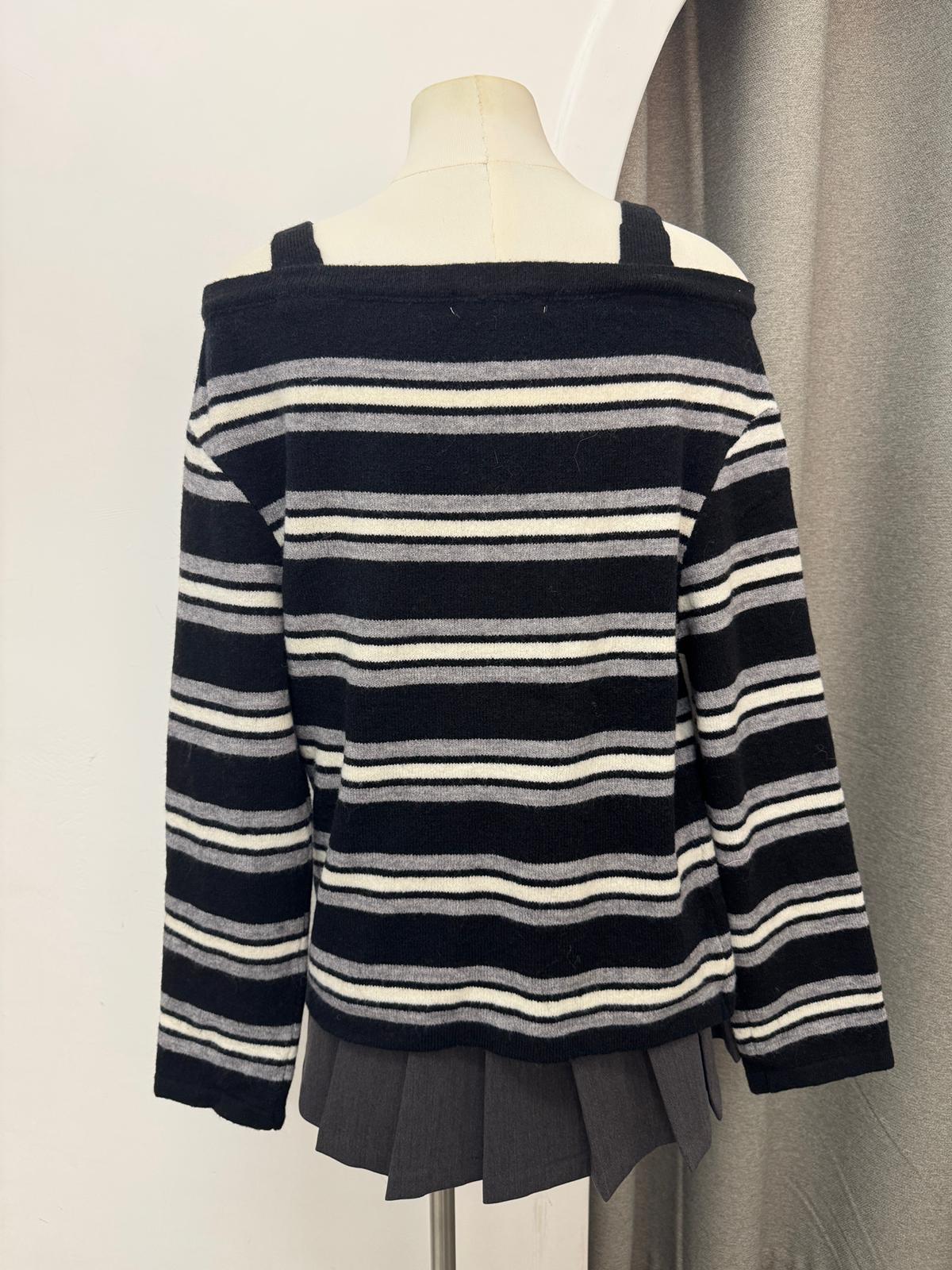 橫間吊帶露肩長袖上衣