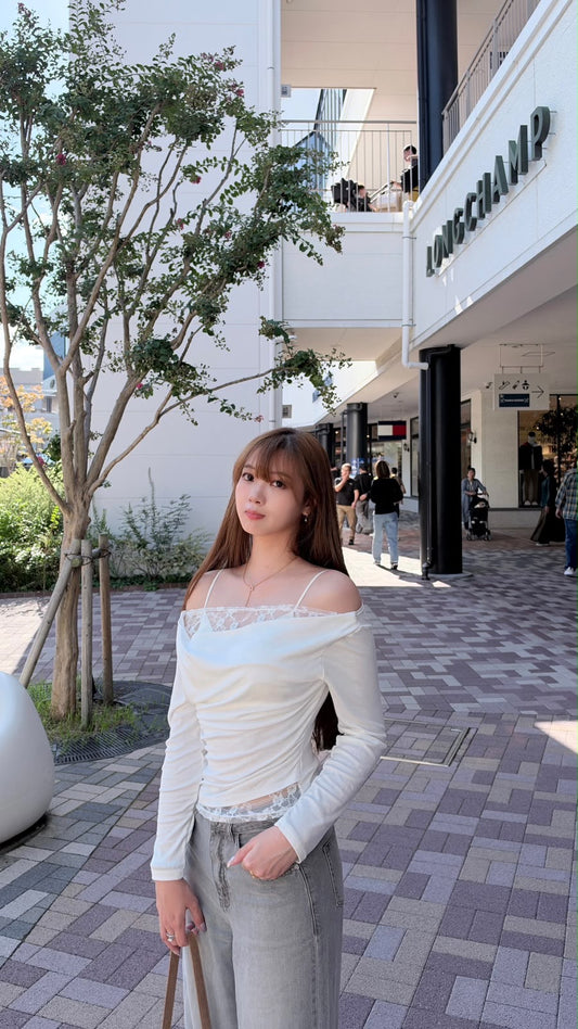LACE LAYER露肩長袖TEE