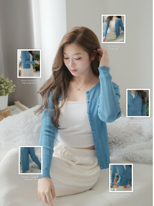 顯白直紋針織外套