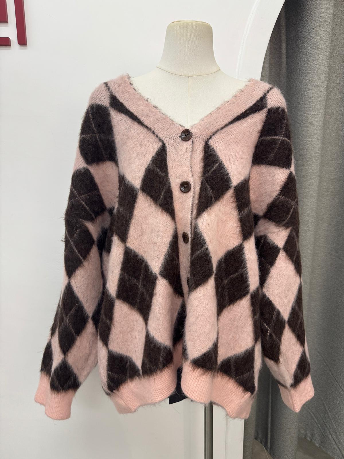 菱格毛毛開胸長版冷衫