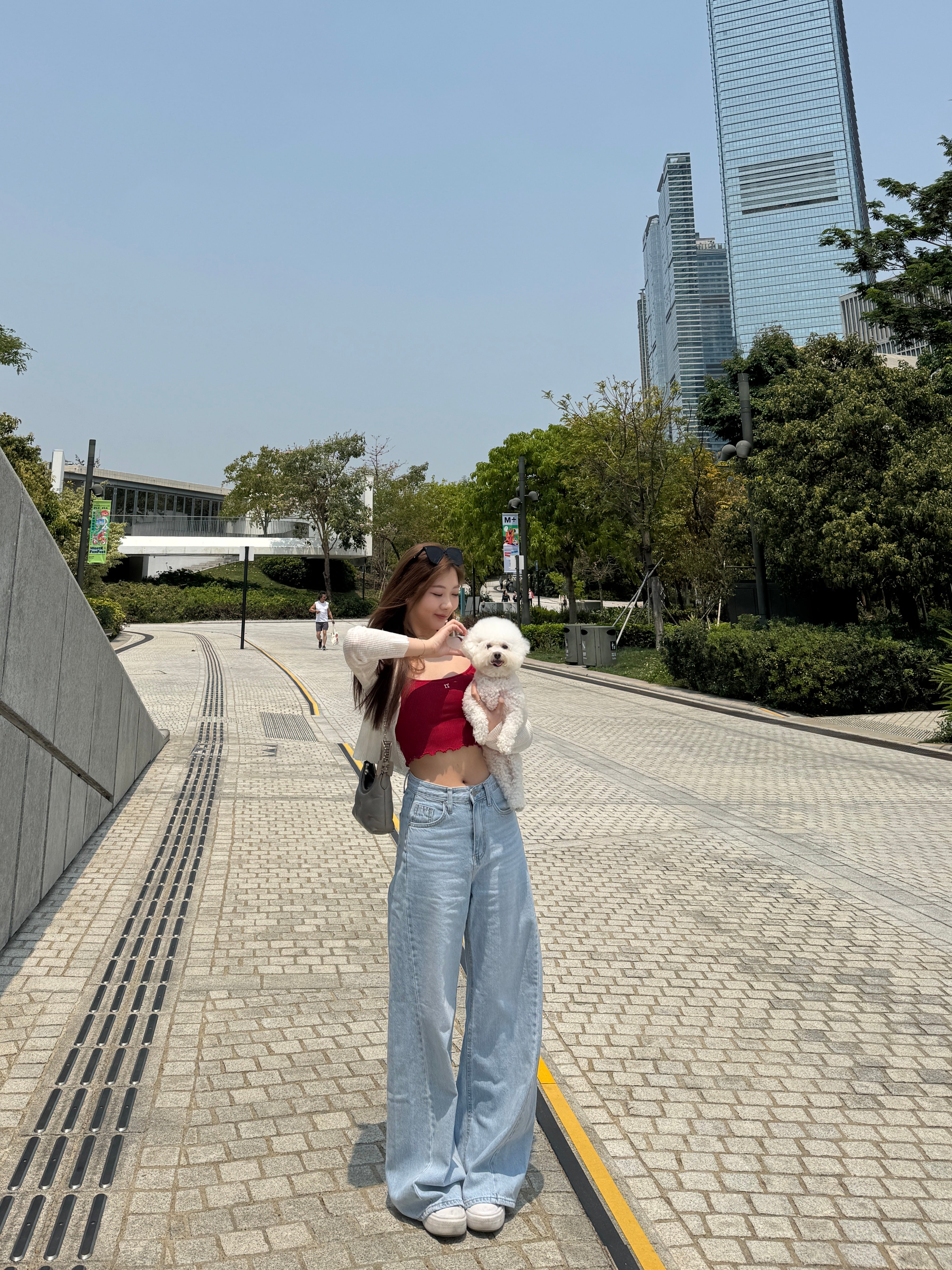 淺藍車線闊腳牛仔褲