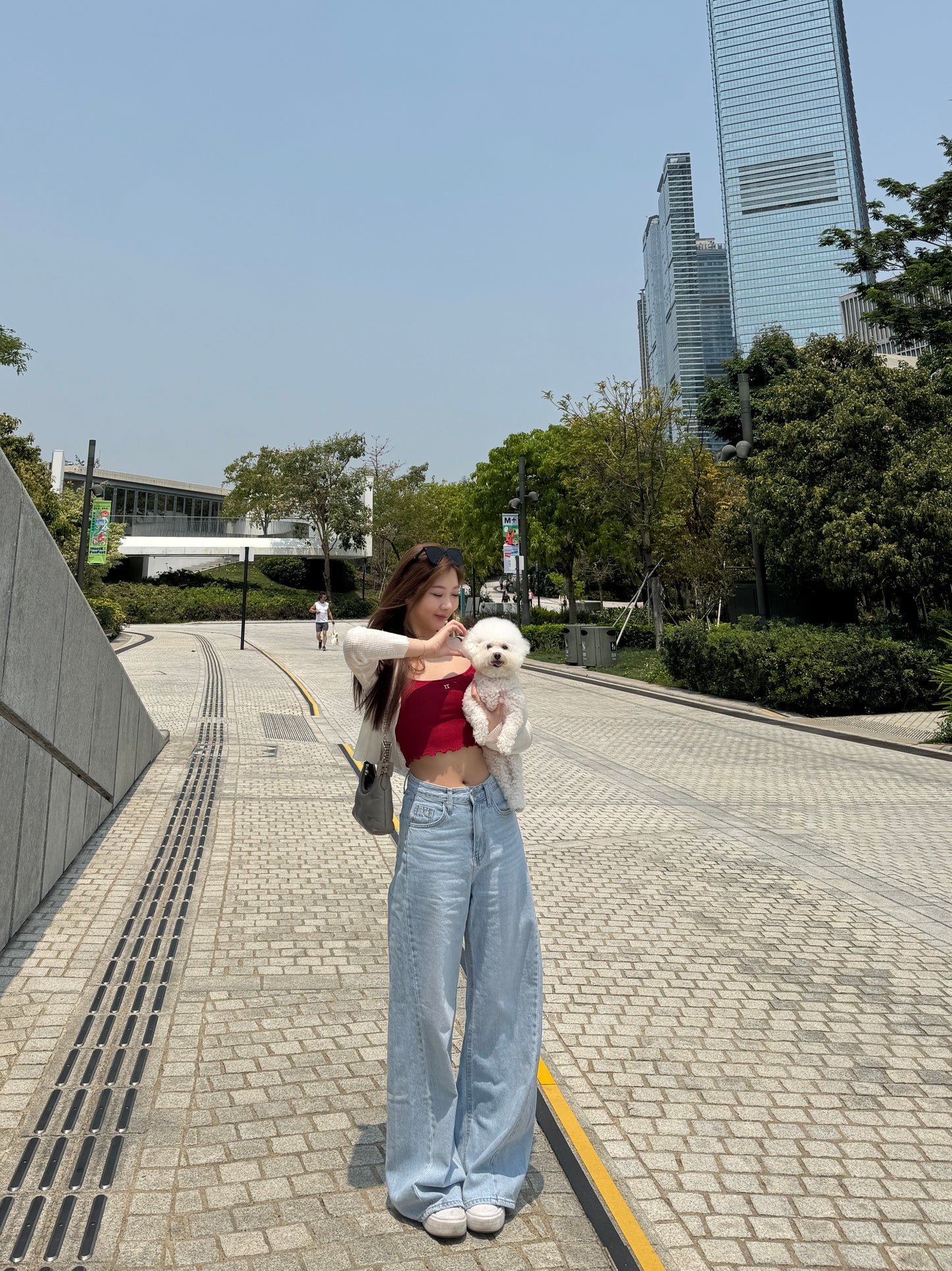 淺藍車線闊腳牛仔褲