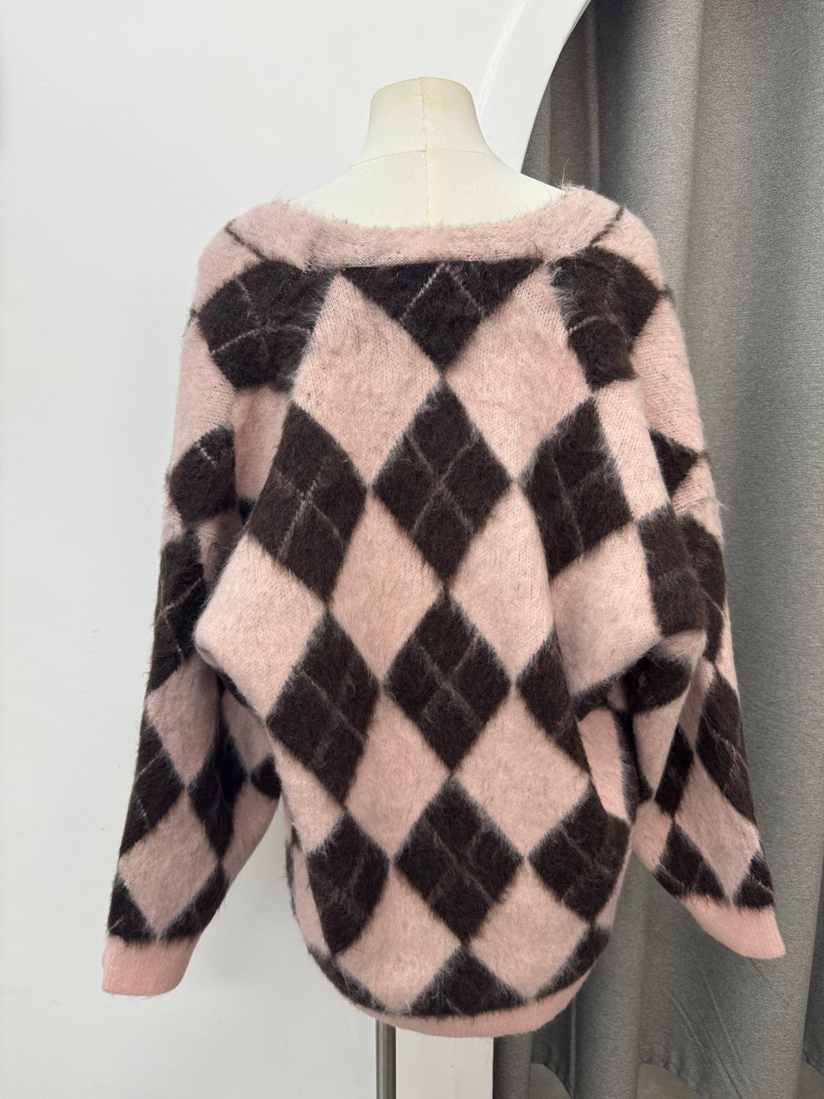 菱格毛毛開胸長版冷衫