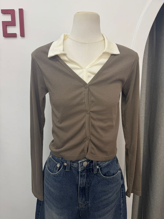 拼色假兩件針織上衣