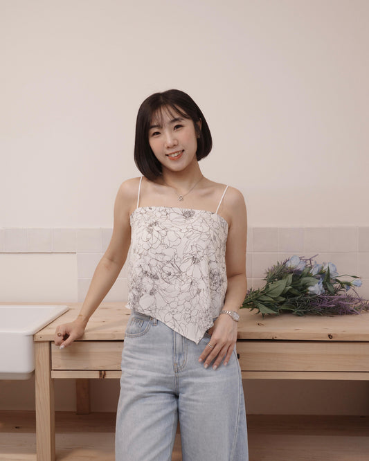 線條花紋吊帶上衣
