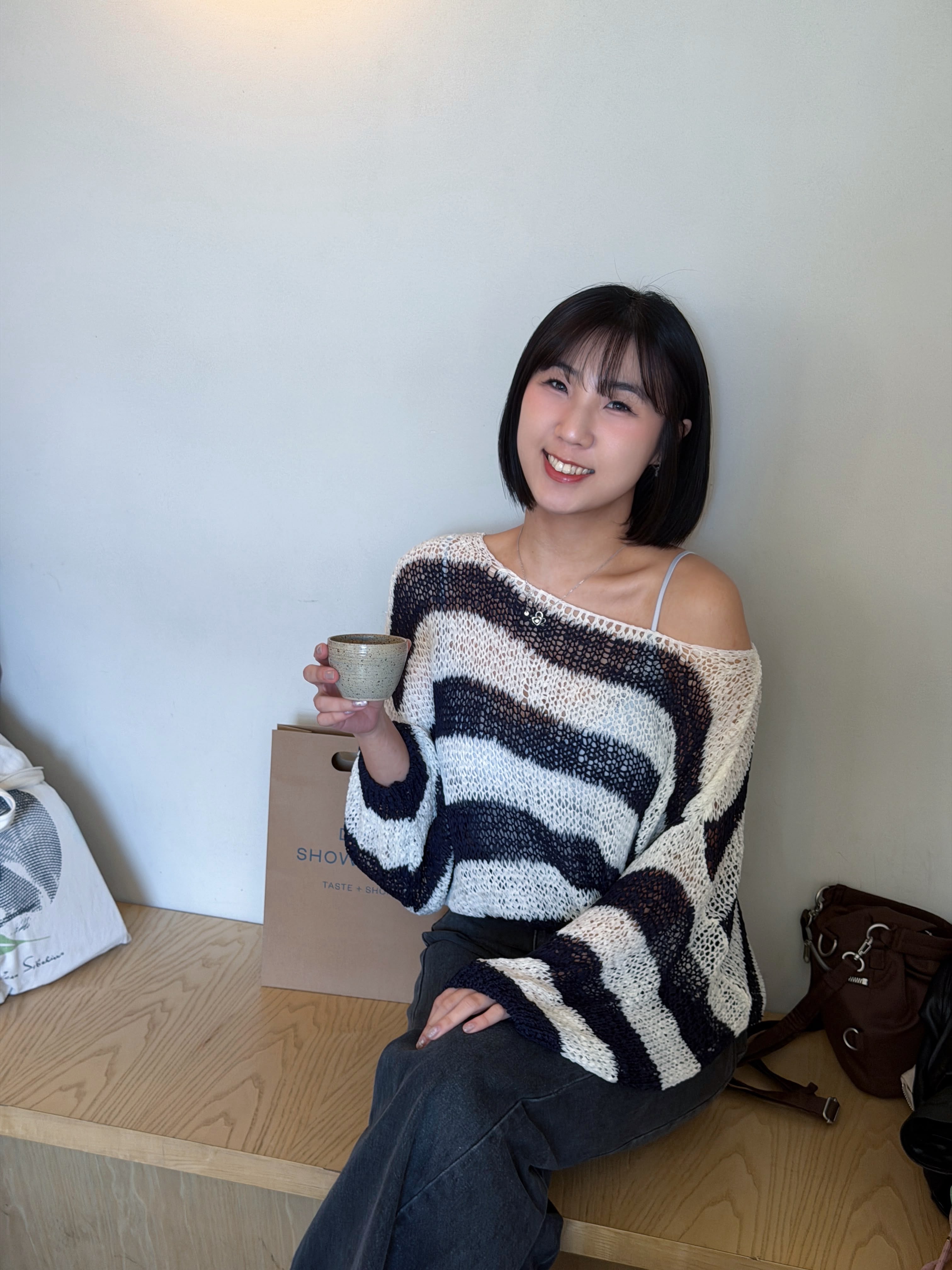 間紋寬鬆針織上衣