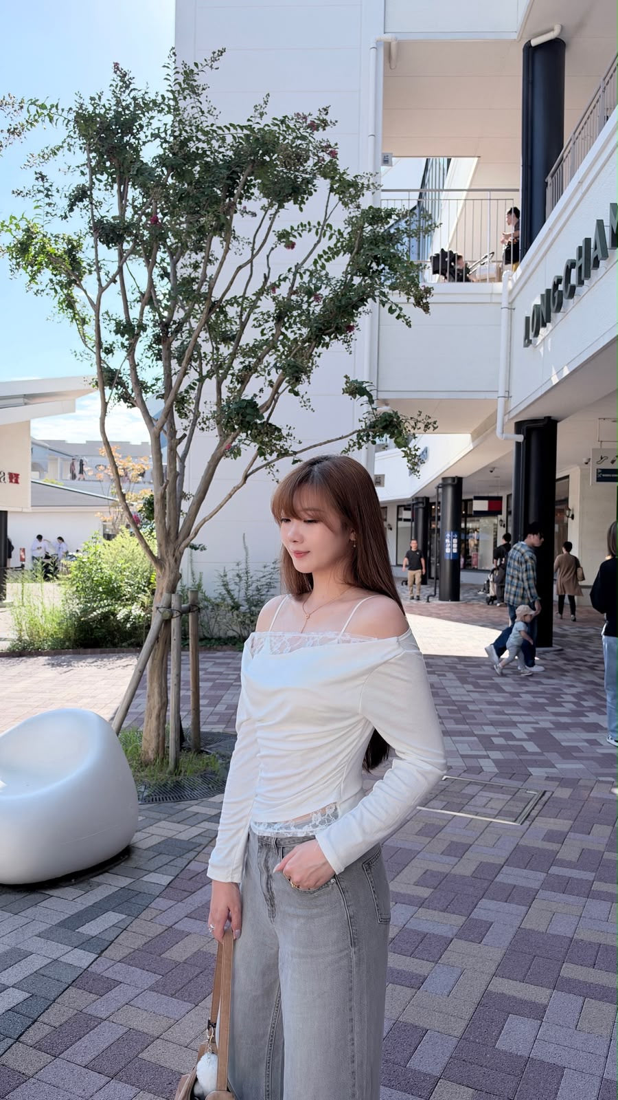 LACE LAYER露肩長袖TEE