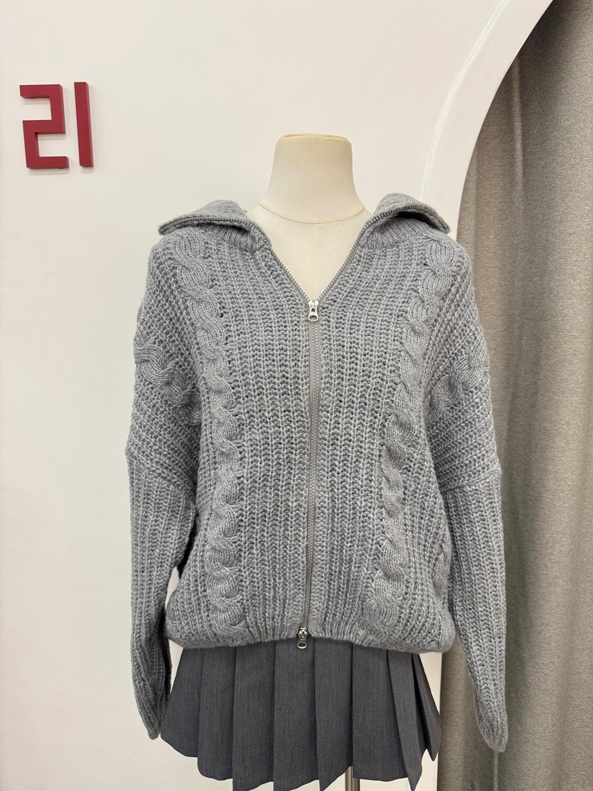 OVERSIZE拉鍊扭紋針織外套