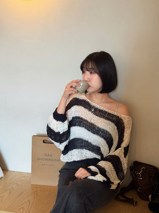 間紋寬鬆針織上衣