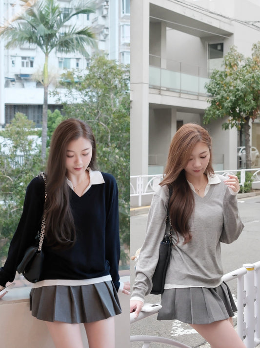 柔滑假兩件針織上衣