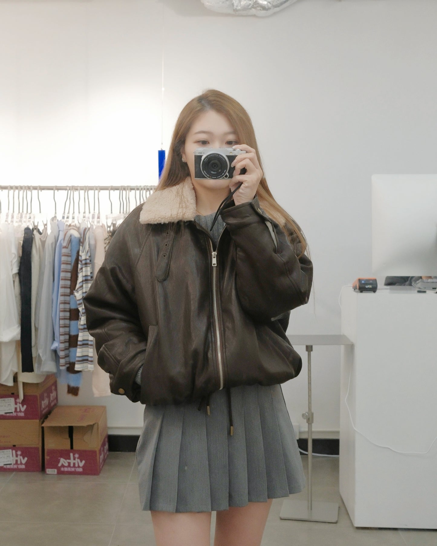 翻領毛毛內襯皮褸