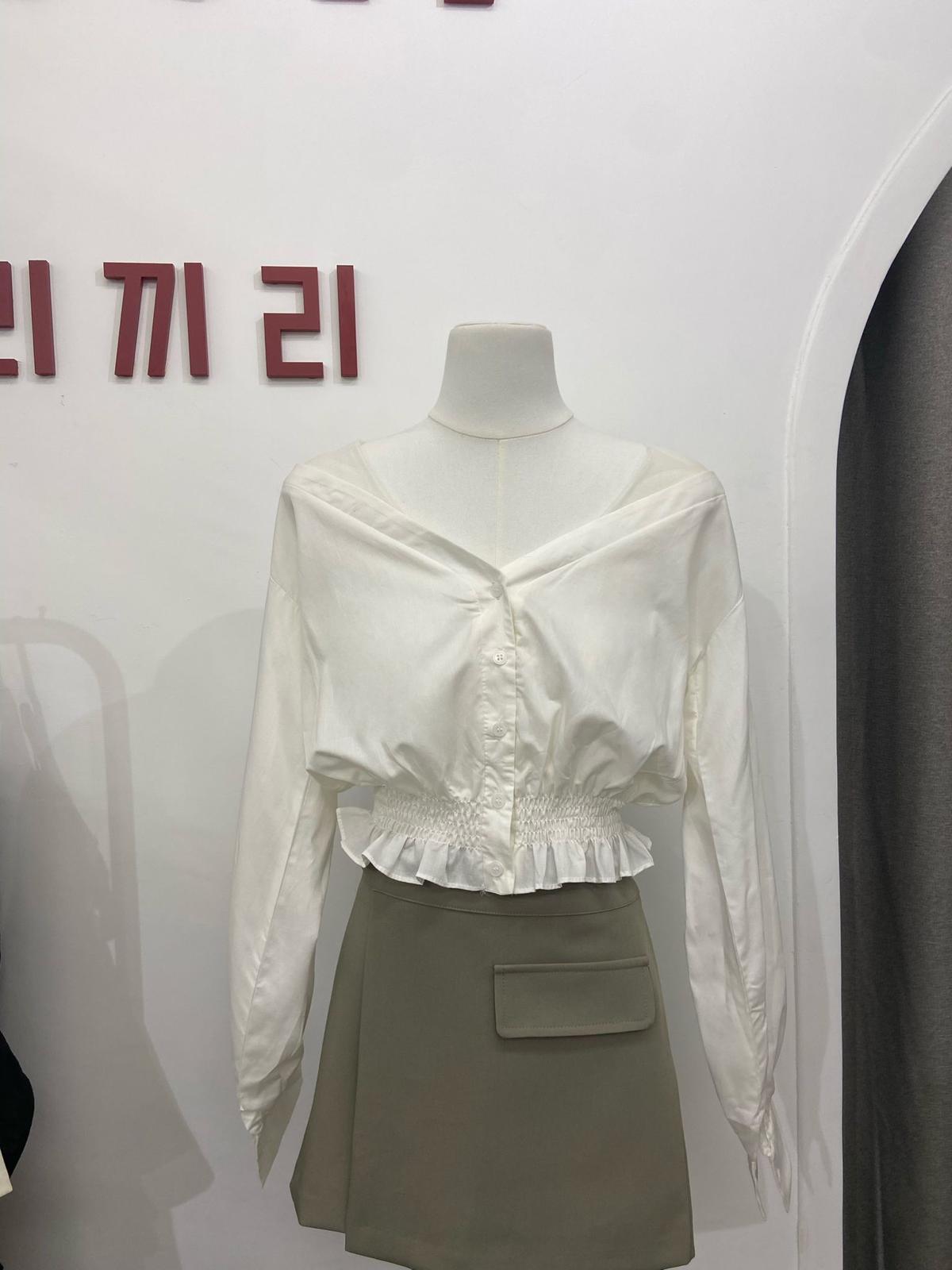 V領拼紗襯衫