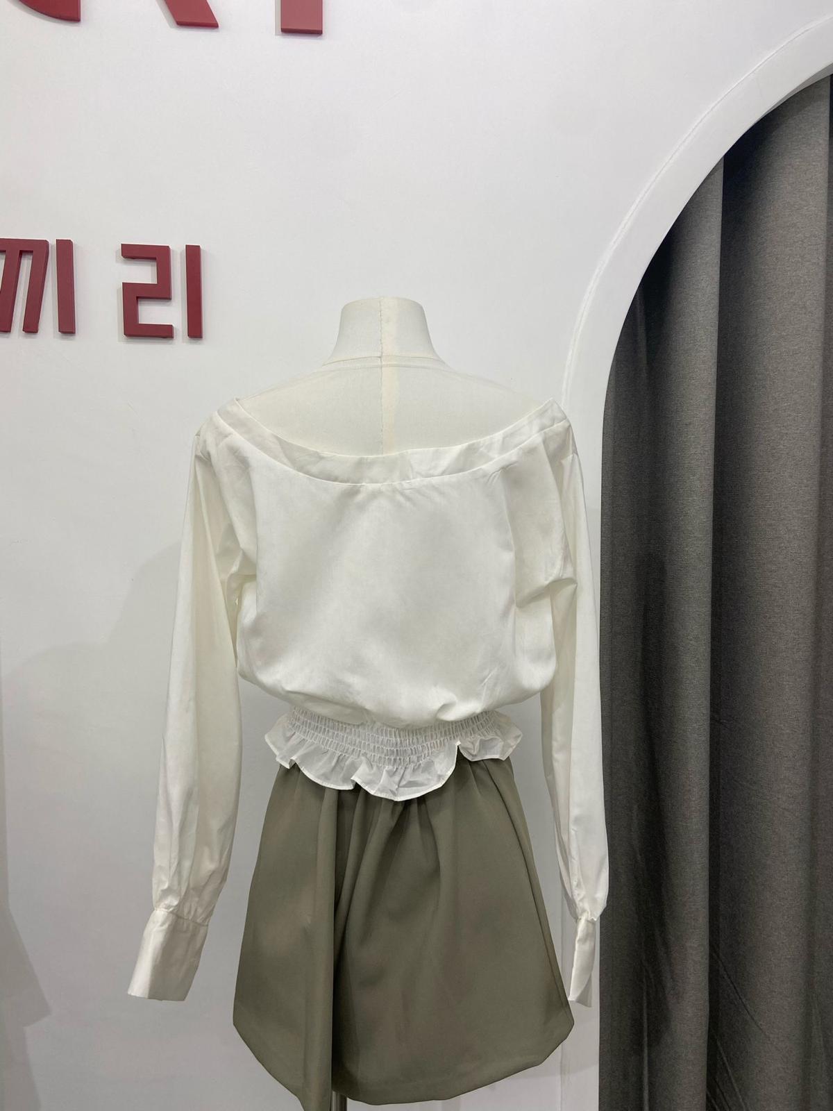 V領拼紗襯衫