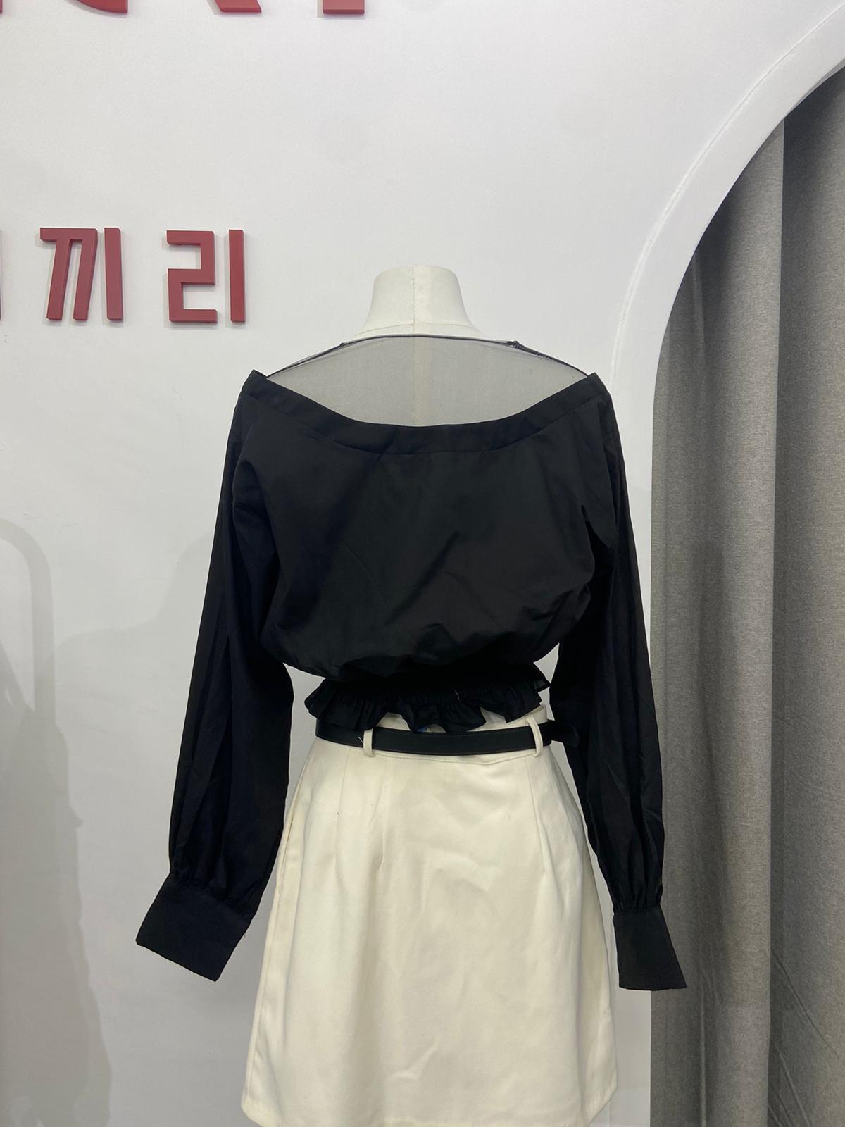 V領拼紗襯衫