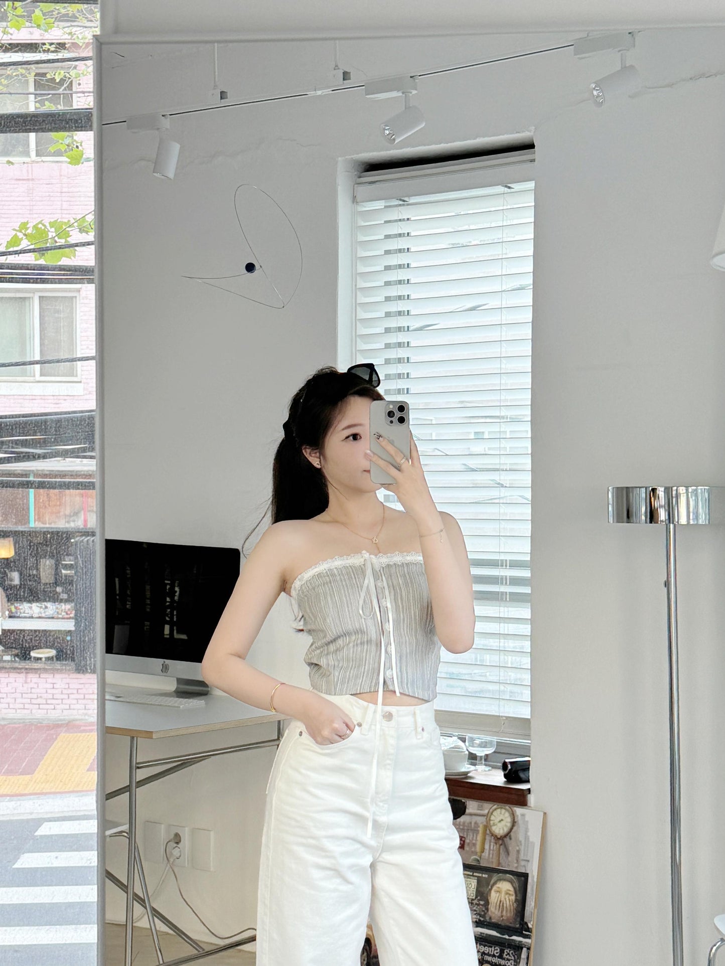 絲帶排扣直紋TUBE TOP