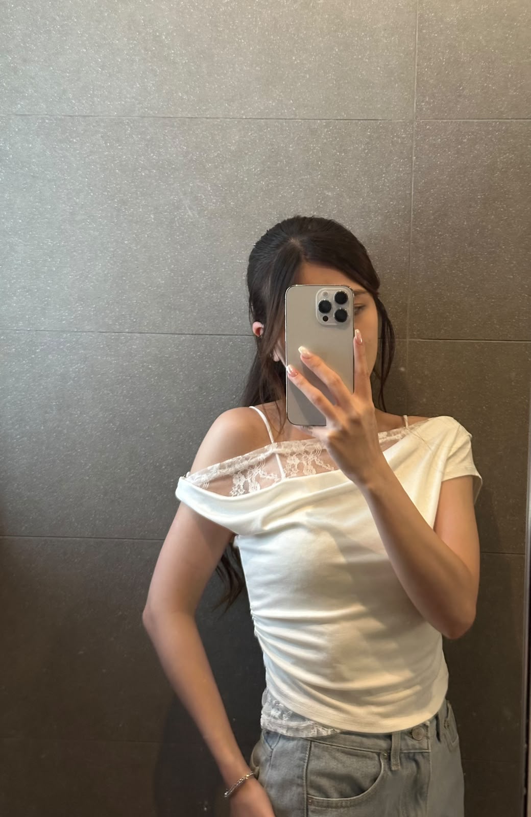 LACE LAYER露肩短袖TEE