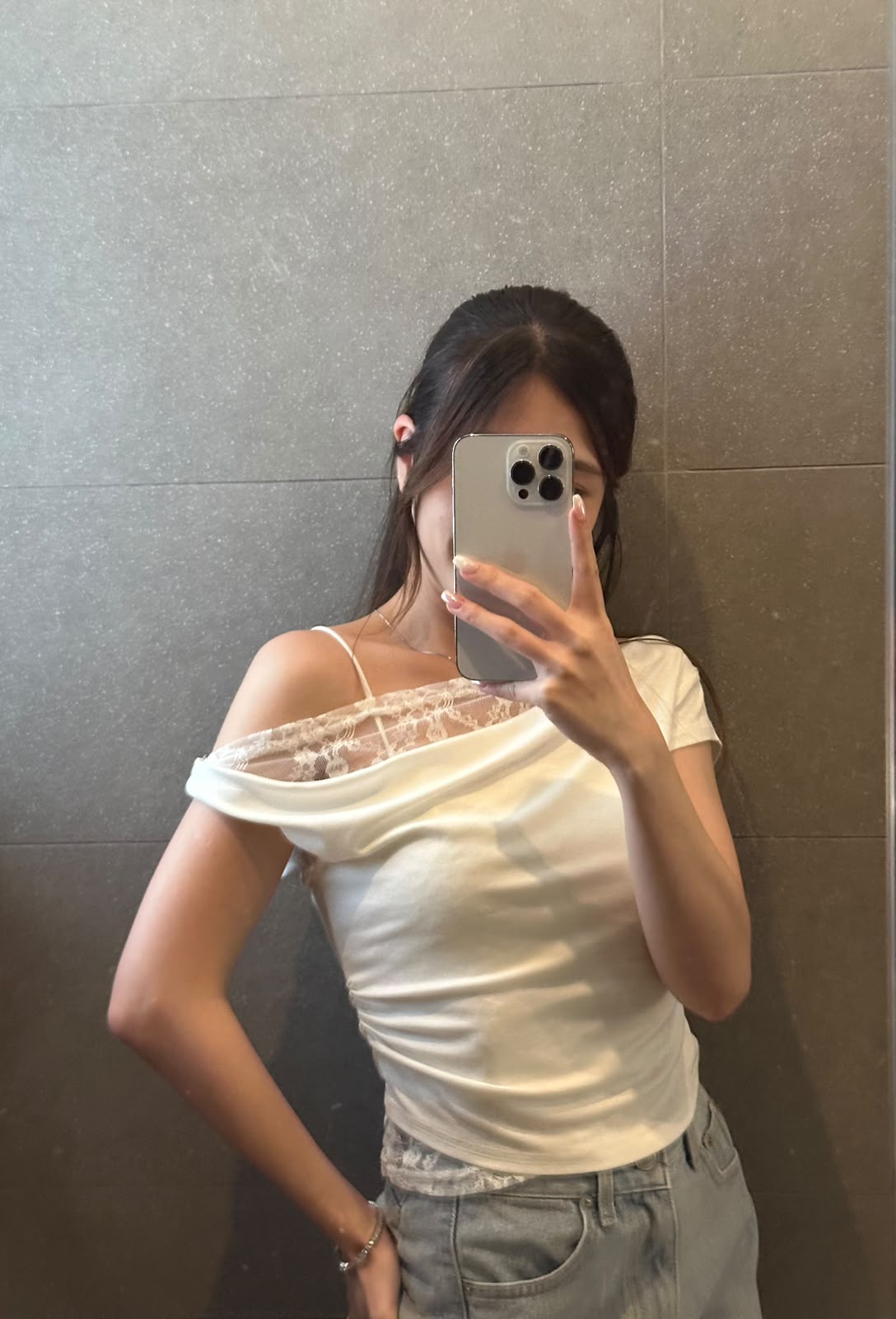 LACE LAYER露肩短袖TEE