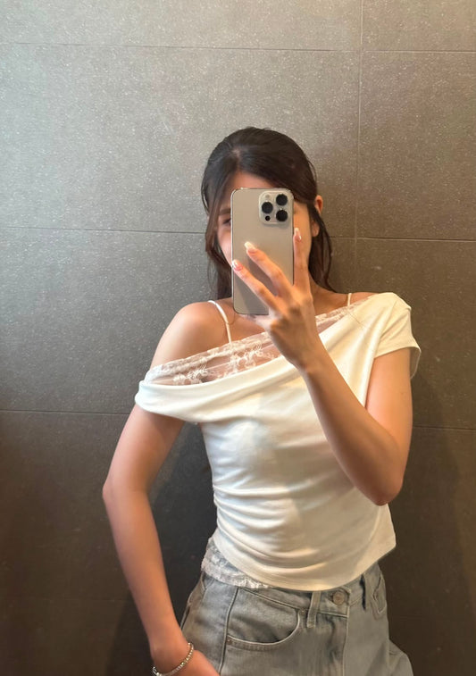 LACE LAYER露肩短袖TEE