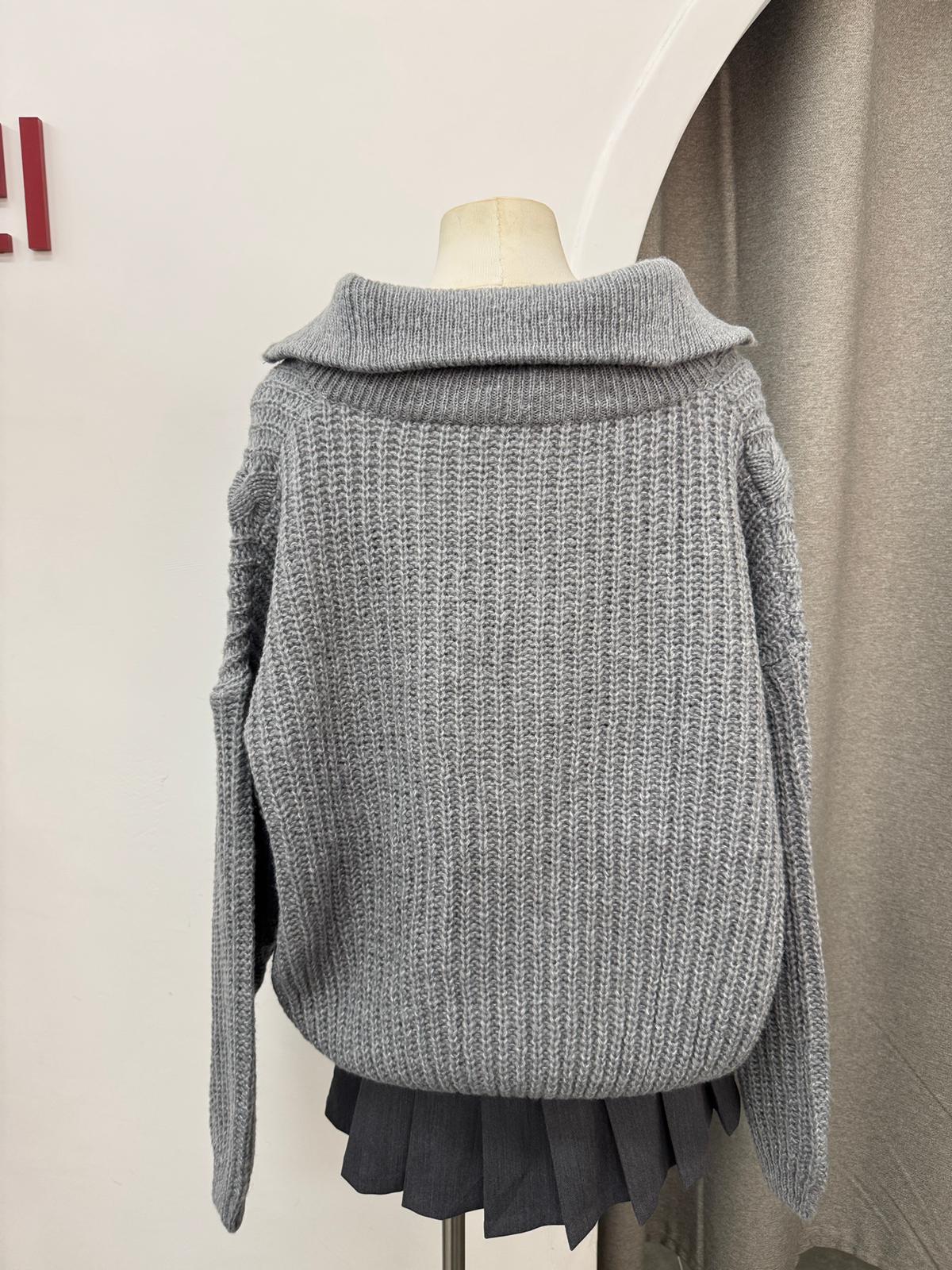 OVERSIZE拉鍊扭紋針織外套