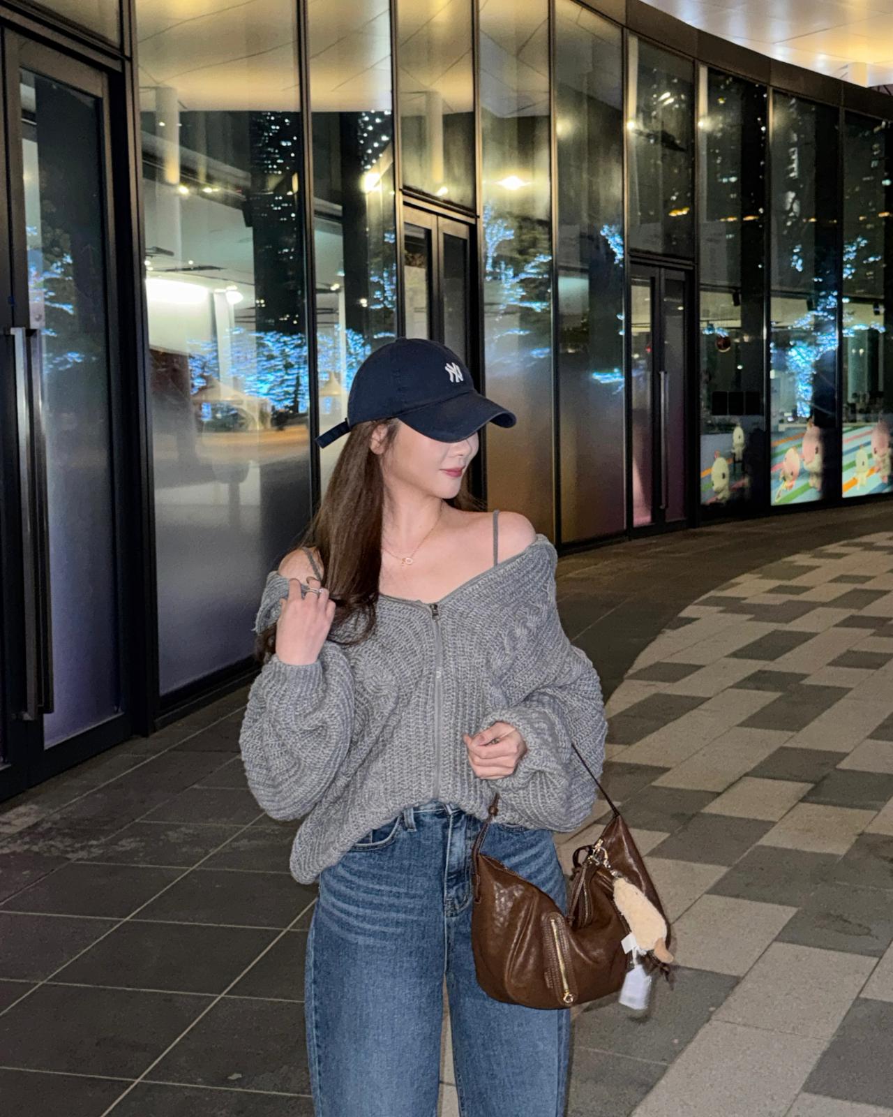 OVERSIZE拉鍊扭紋針織外套