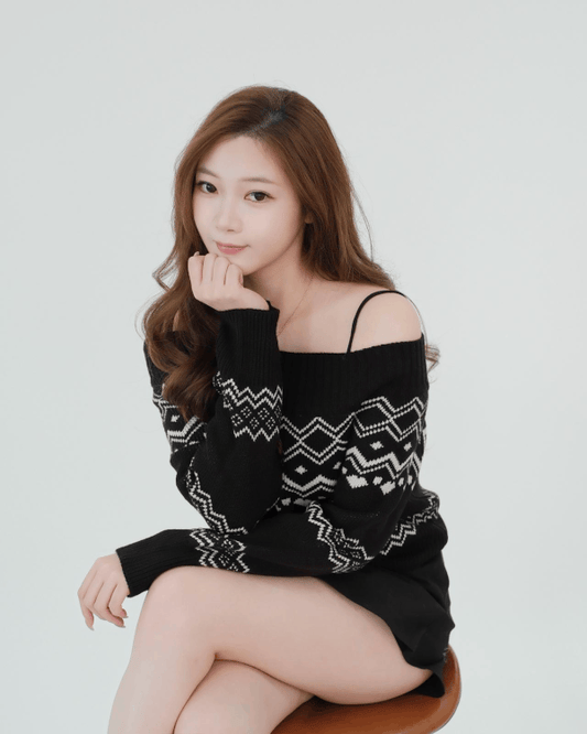 NORDIC露肩圖案針織上衣