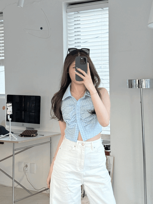 格子有領入肩背心