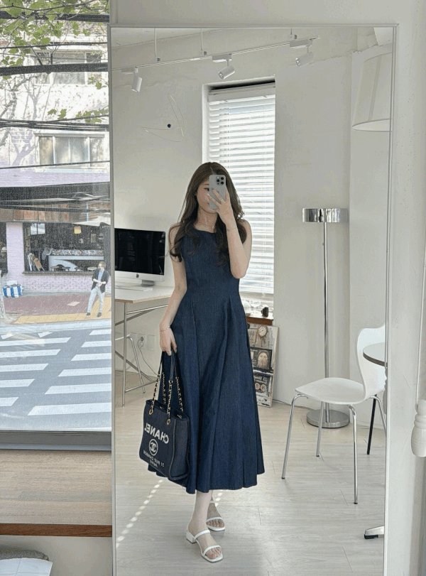 牛仔吊帶MAXI DRESS