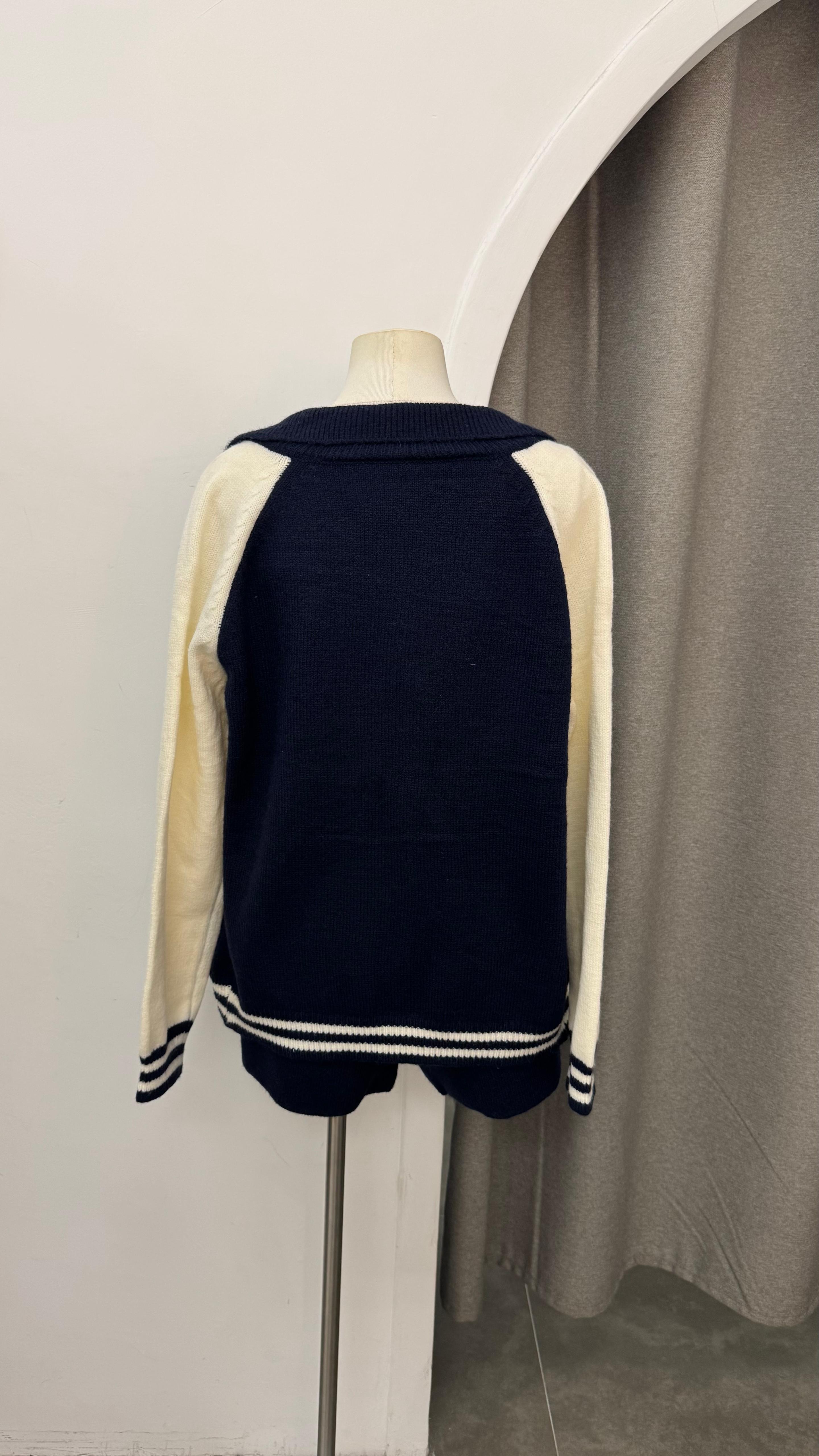 拼色拉鍊針織外套