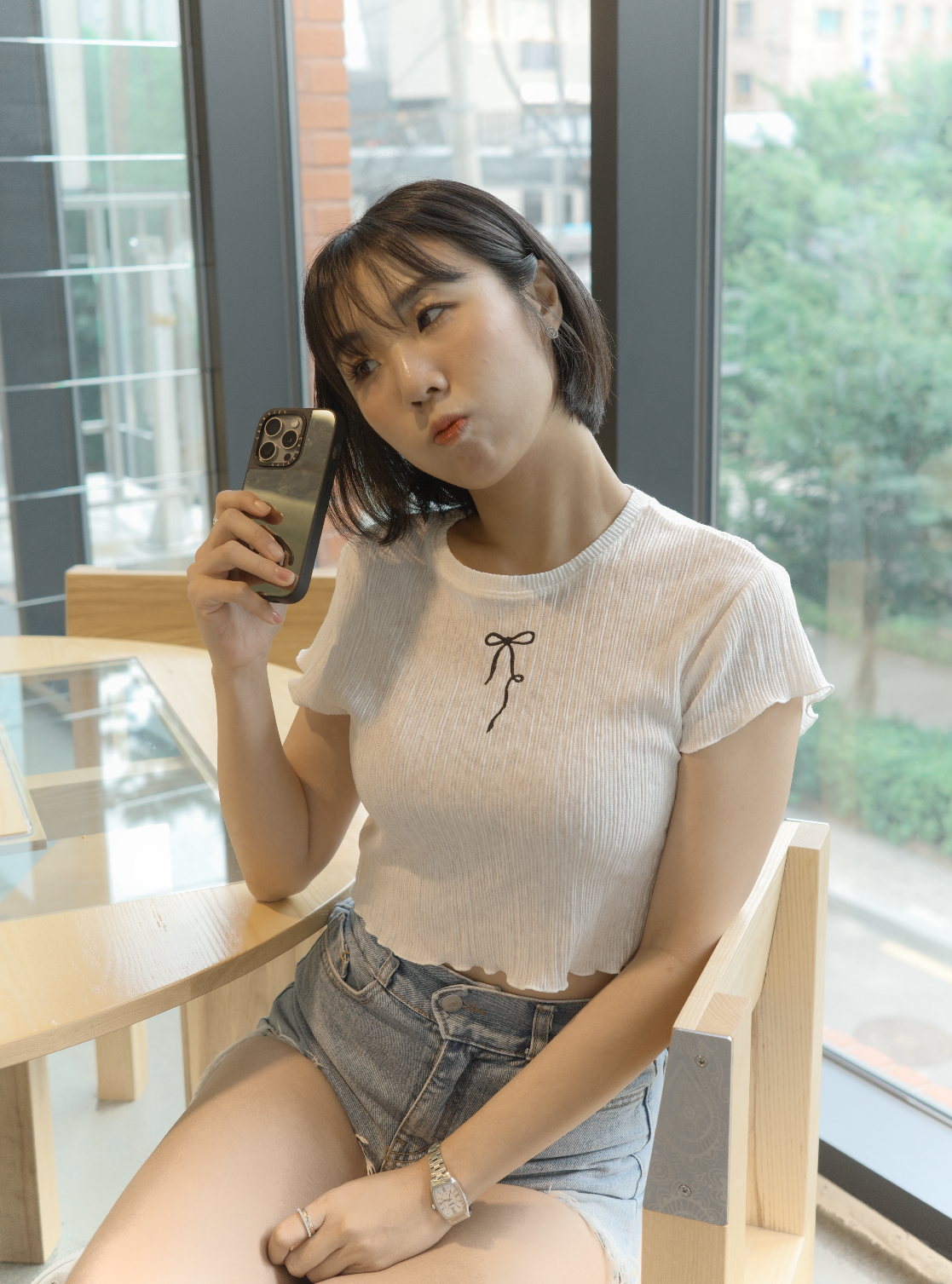 刺繡Ribbon Crop Tee