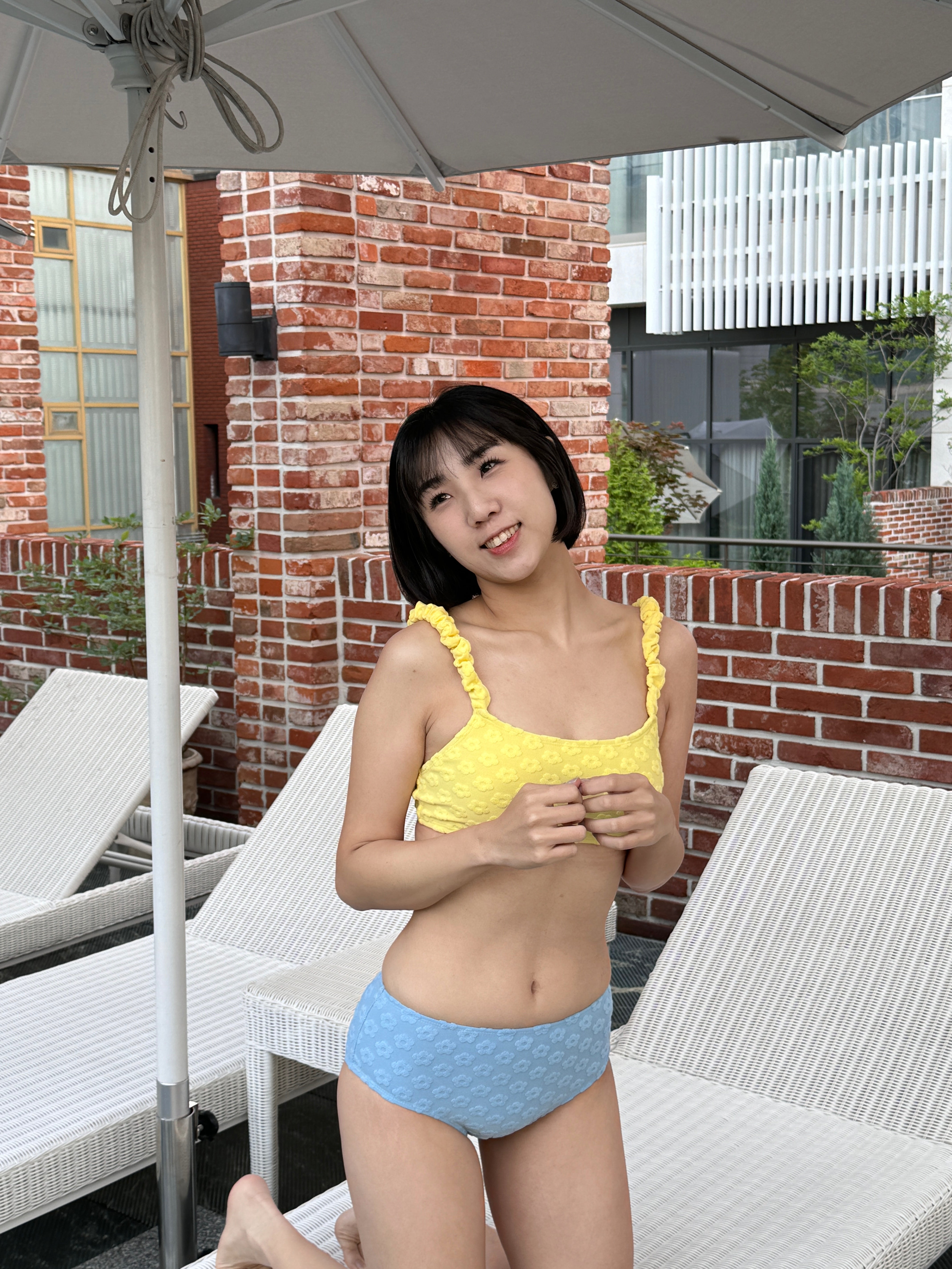 花花暗紋拼色BIKINI